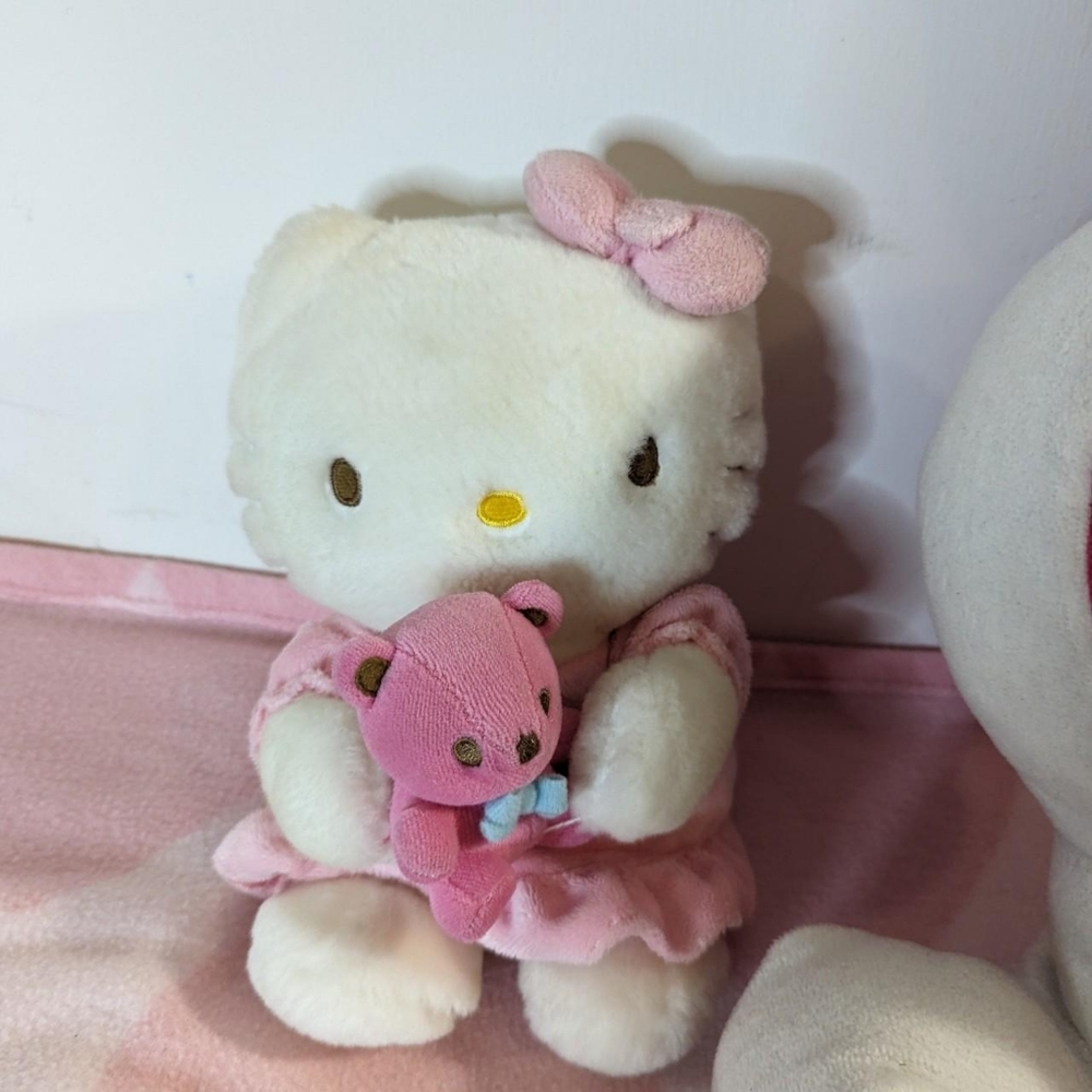 Hello Kitty Plush Holding A Pink Teddy Bear - Gem